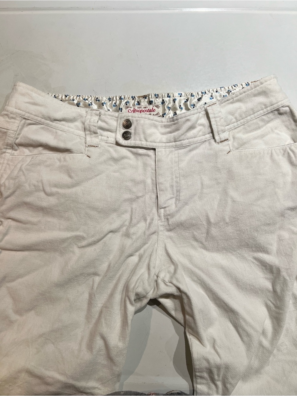 Y2K Aeropostale Pure White Corduroy Tall Bootcut Pants Asymmetrical Snap 11/12